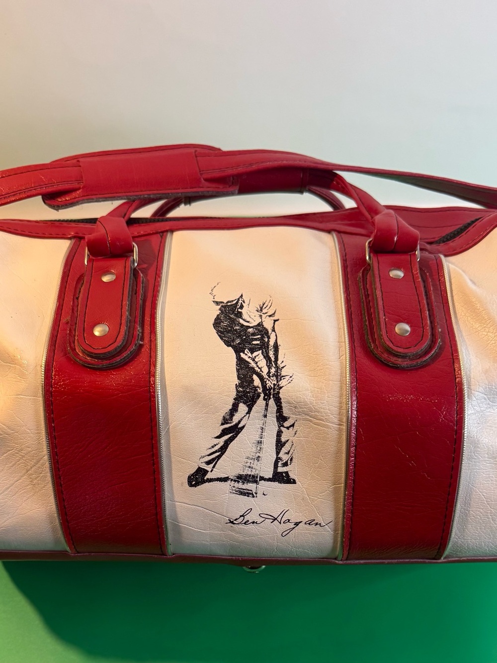 Hogan Red and White Men's Bowling-Style Duffel with Golfer Graphic